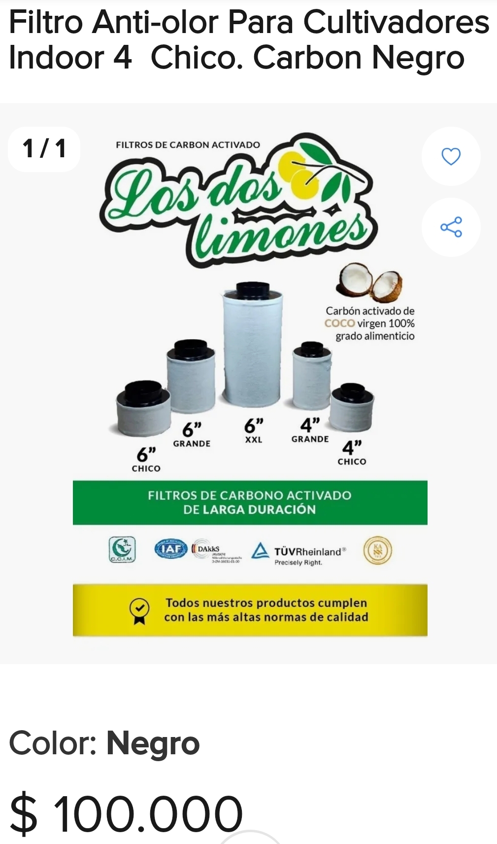 Filtro para eliminar olores 4 pulgadas chico